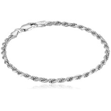 Gold or Rhodium Plated Sterling Silver Rope Chain Link Bracelet RO-S-01