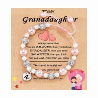 Little Girls Heart Bracelet for Granddaughter | Pink Pearl and Rhinestone Balls Bracelet | Adjustable Length | Suitable for Valentines Day and Birthday Gifts-AA001 Granddaughter-A