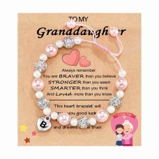 Little Girls Heart Bracelet for Granddaughter | Pink Pearl and Rhinestone Balls Bracelet | Adjustable Length | Suitable for Valentines Day and Birthday Gifts-AA001 Granddaughter-B