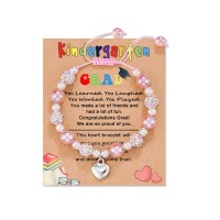 Kindergarten/Preschool/5th Graduation Gifts | Heart Bracelet for Daughter/Granddaughter/Niece | Pink Pearl and Rhinestone Balls Bracelet | Adjustable Length from 4-10 inches-AA002 Kindergarten