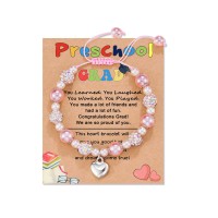 Kindergarten/Preschool/5th Graduation Gifts | Heart Bracelet for Daughter/Granddaughter/Niece | Pink Pearl and Rhinestone Balls Bracelet | Adjustable Length from 4-10 inches-AA002 Preschool